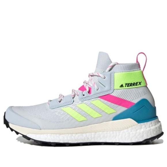 adidas Shoes - Adidas Terrex Free Hiker Primeblue Halo Blue Neon Green and Pink Hiking Shoes